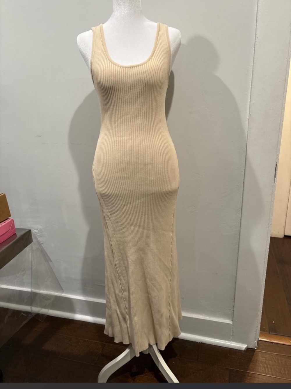 Allfenix Sleeveless Ribbed Maxi Dress in Cream